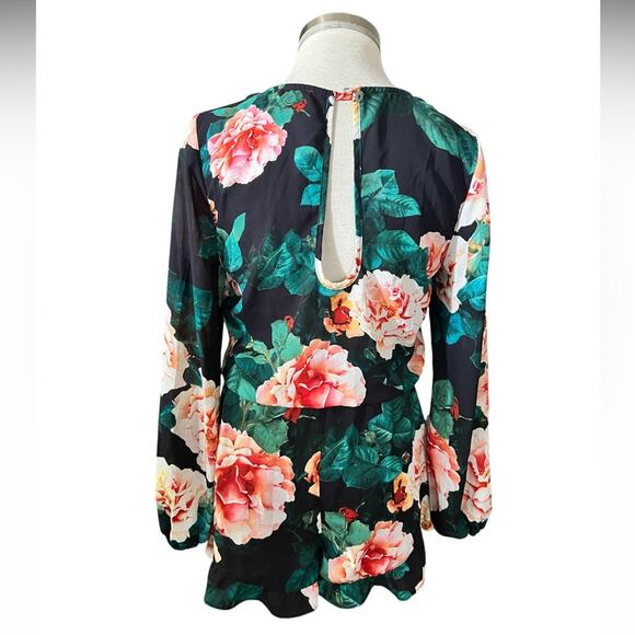 SHOW ME YOUR MUMU Romper Rocky Long Sleeve Floral Rose Black Pink Size Small - Picture 5 of 6
